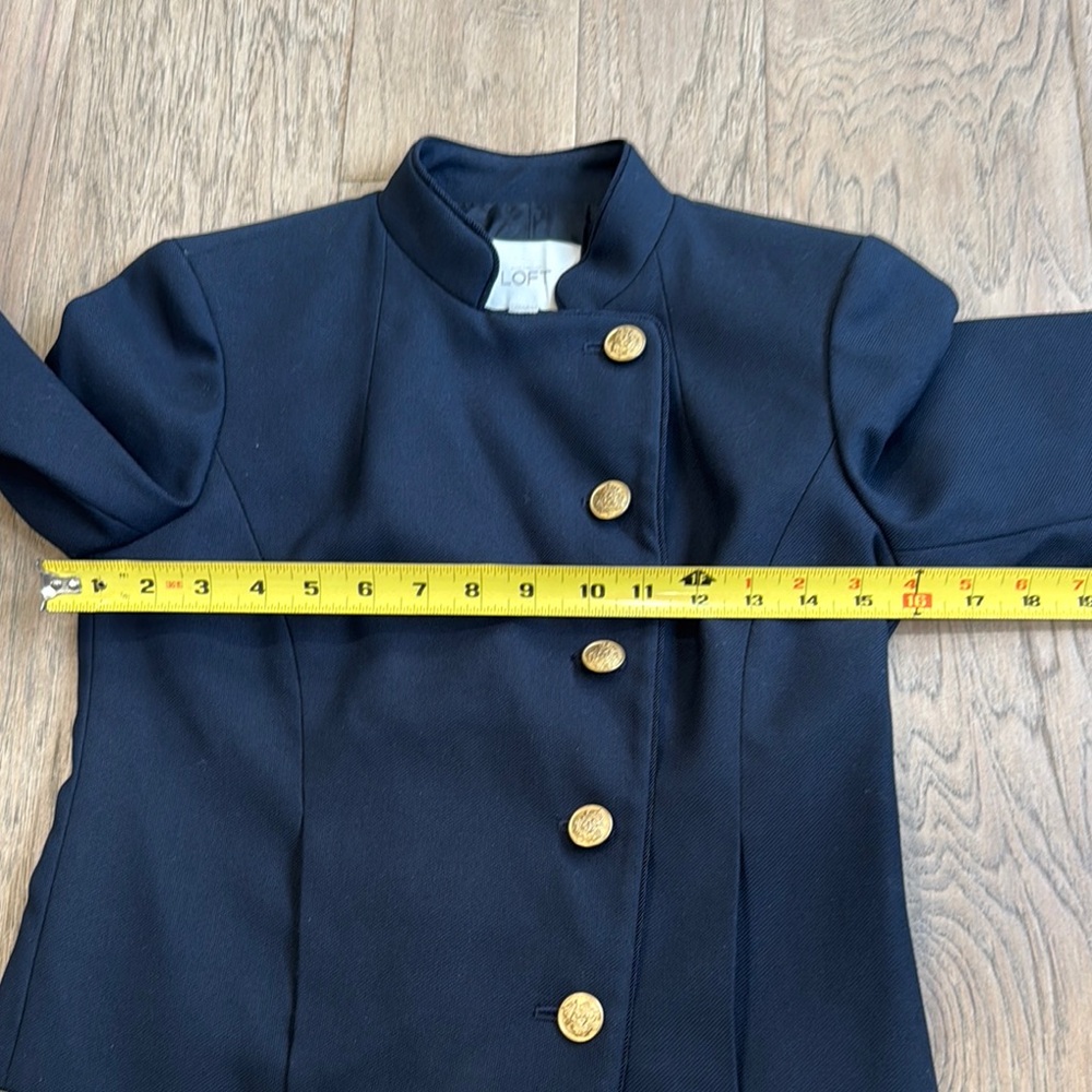 LOFT Navy Asymmetrical Military Structured Suit Jacket Size 00 - Picture 11 of 11